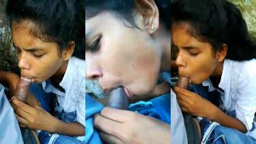 Girl in tuition class sucking boyfriend’s dick in bushes