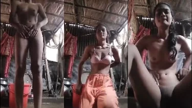 Village girl takes off clothes in intense sexual excitement