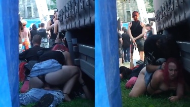 Drug addict couple having sex in public